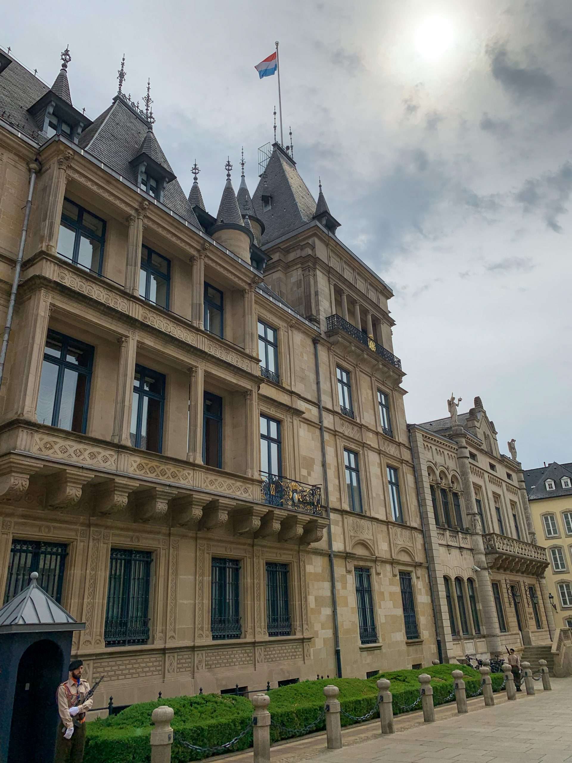 A soldier on duty can be seen in the bottom left hand corner of this image of the Ducal Palace in Luxembourg