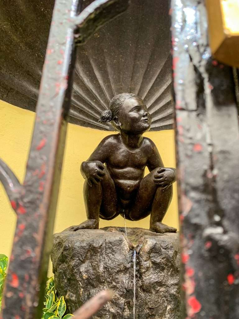 Image shows another famous Brussels statue, Jeanneke Pis, a small urinating girl!