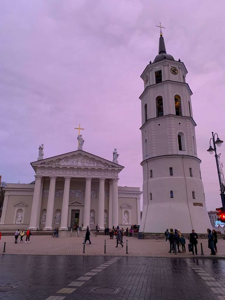 Image shows Vilnius Cathedral and the adjacent Bell Tower