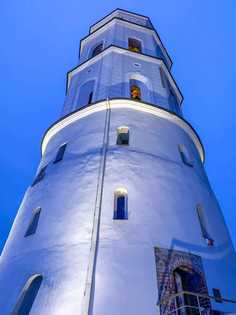 Image shows a close up of the Bell Tower in Vilnius