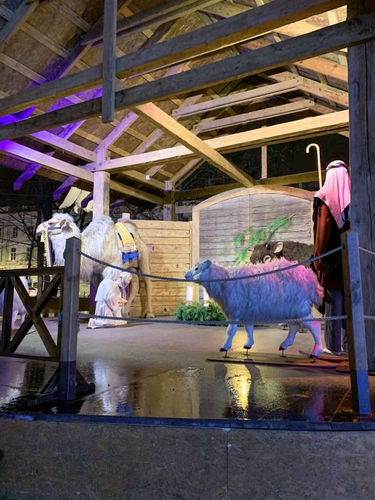 Image shows a Nativity scene that was located in Cathedral Square in Vilnius in December 2019