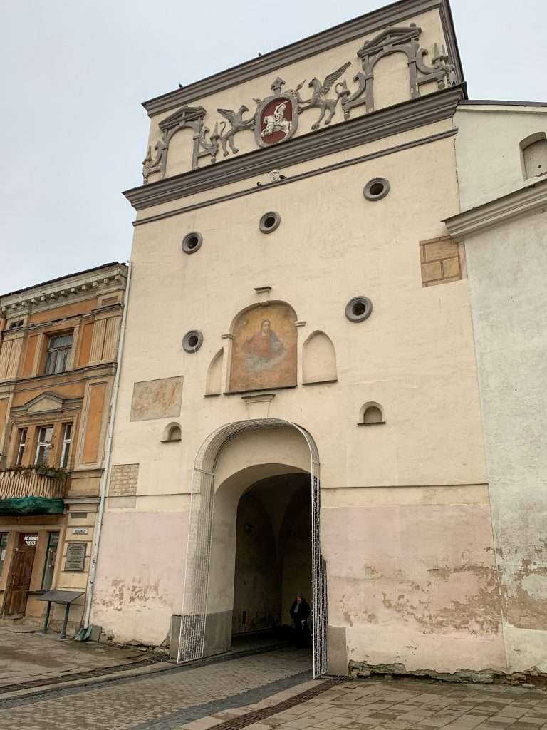 Image shows the Gates of Dawn in Vilnius from the opposite angle.