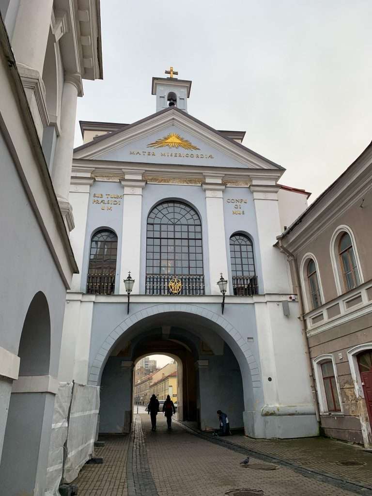 Image shows the Gates of Dawn in Vilnius, the sole surviving city gate.