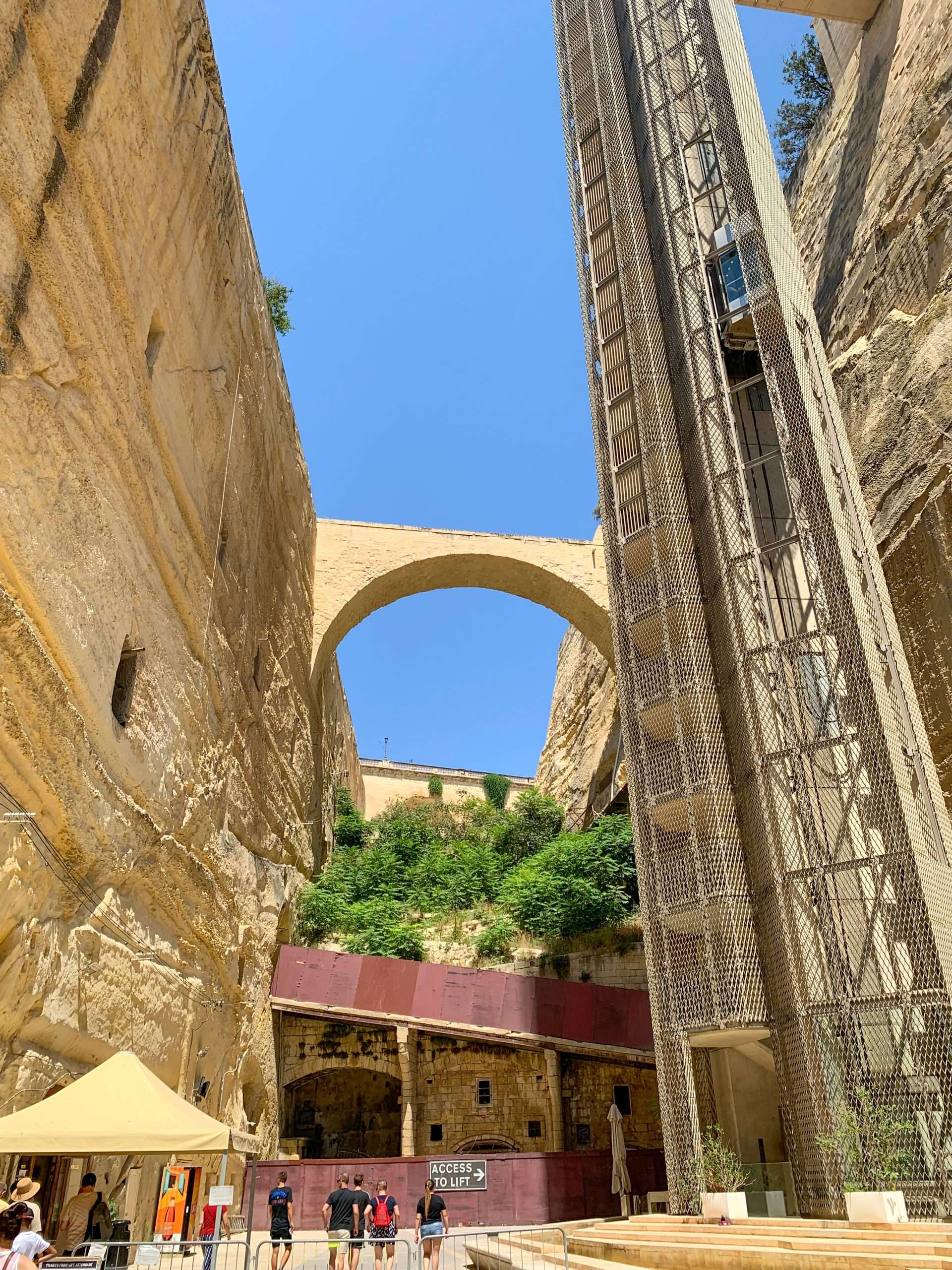 The lift that carries visitors and locals up to the Upper Barrakka Gardens in Malta.