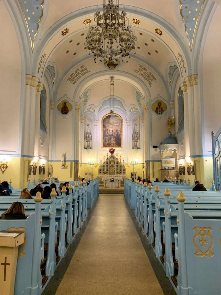 Image shows the interior of the Blue Church in Bratislava, one of the best things to see in Bratislava