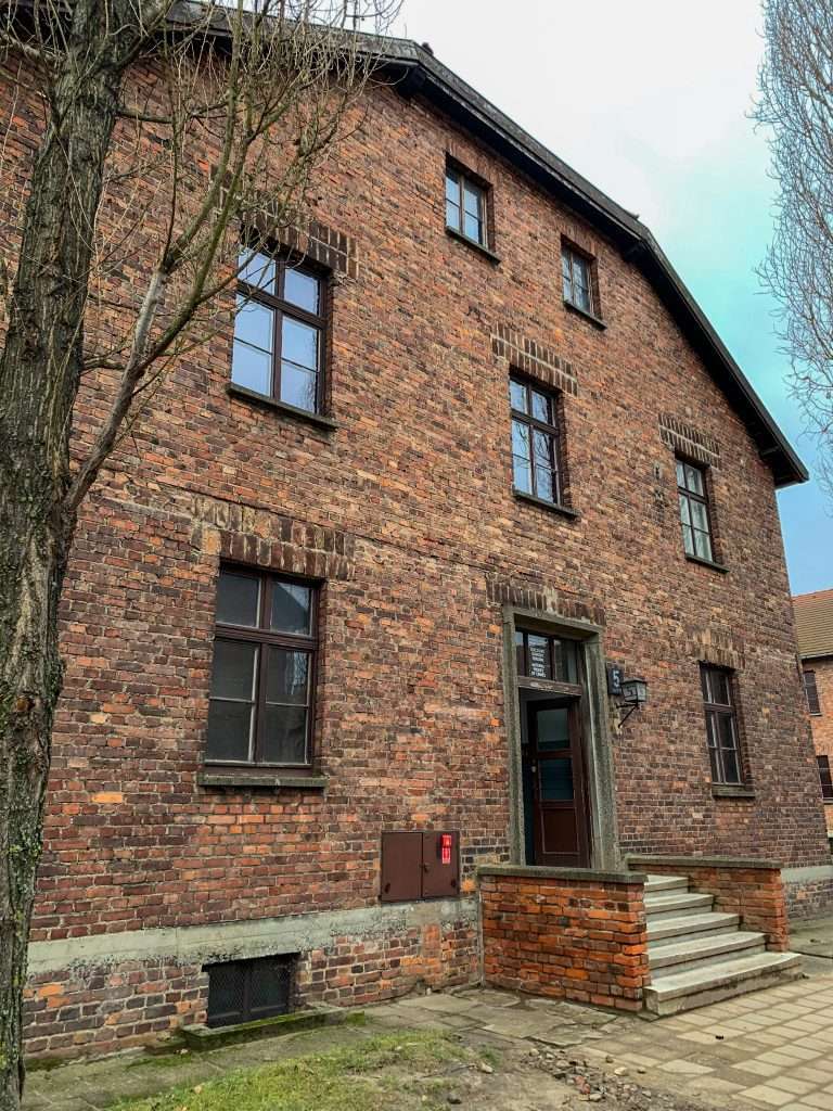 Image shows the Block 5 building at Auschwitz