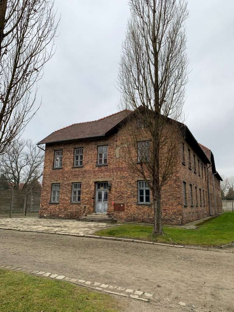 Image shows the Block 28 building seen when visiting Auschwitz