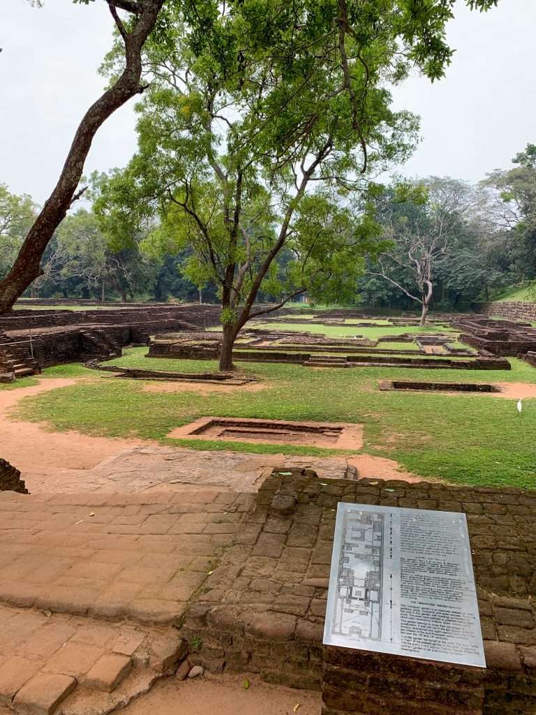 Image shows the remains of the ancient gardens at the Rock Fortress at Sigirya. A visit here is one of the best things to do in Sri Lanka  