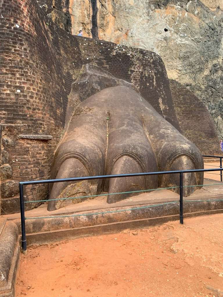 Image shows the right paw of a lion at Sigirya, also known as Lion Rock. A visit here is one of the best things to do in Sri Lanka  