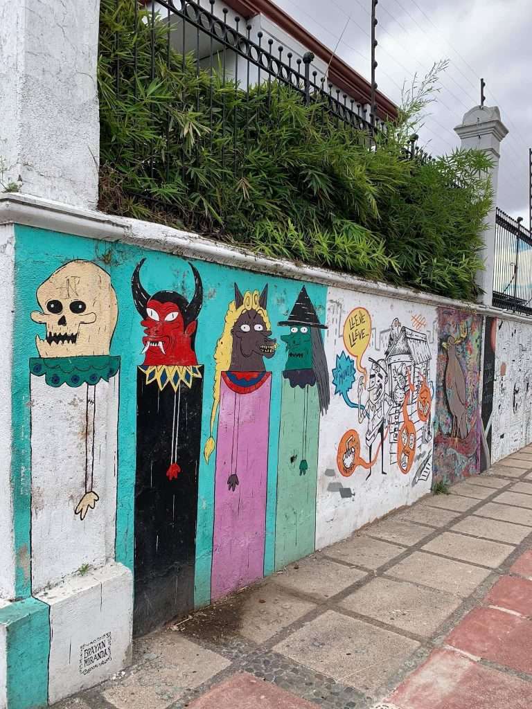 Image shows some of the street art in San Jose Costa Rica as seen during a walking tour of the city.