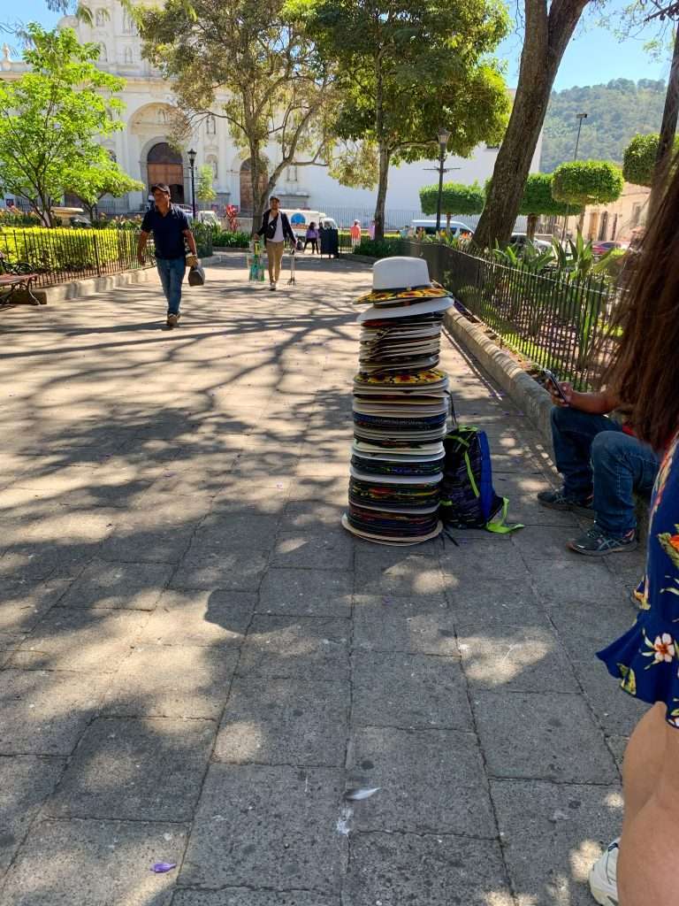 Image shows a view within Parque Central in Antigua Guatemala.