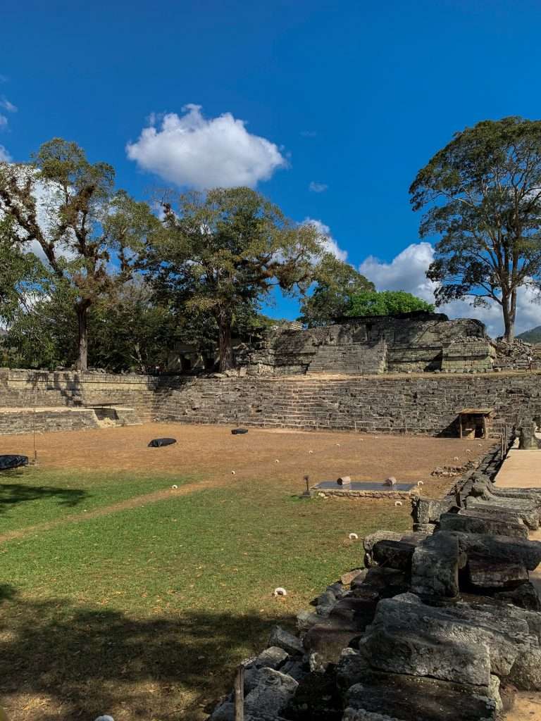 Image shows a view across the Mayan Ruins of Copán in Honduras