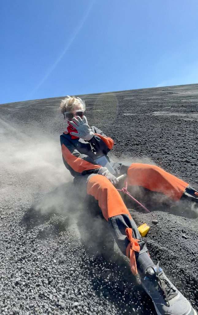 Sarah, the author of this blog post, is pictured boarding down the slopes of the Cerro Negro volcano in Leon Nicaragua. Sarah has written a separate blog post describing this experience in more detail!