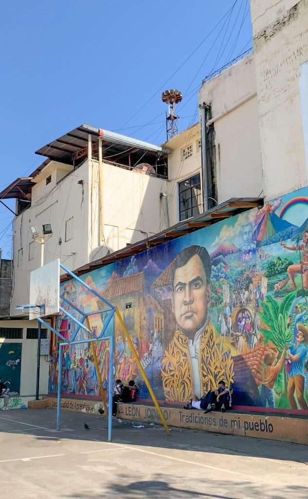 Brightly coloured mural on one wall in León.