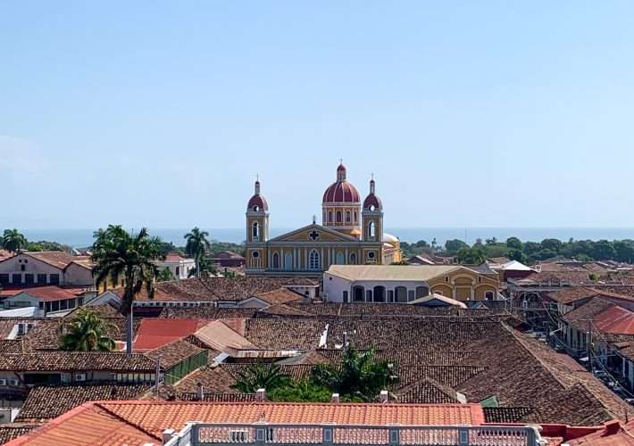 A view over the many terracotta coloured rooftops of Granada Nicaragua