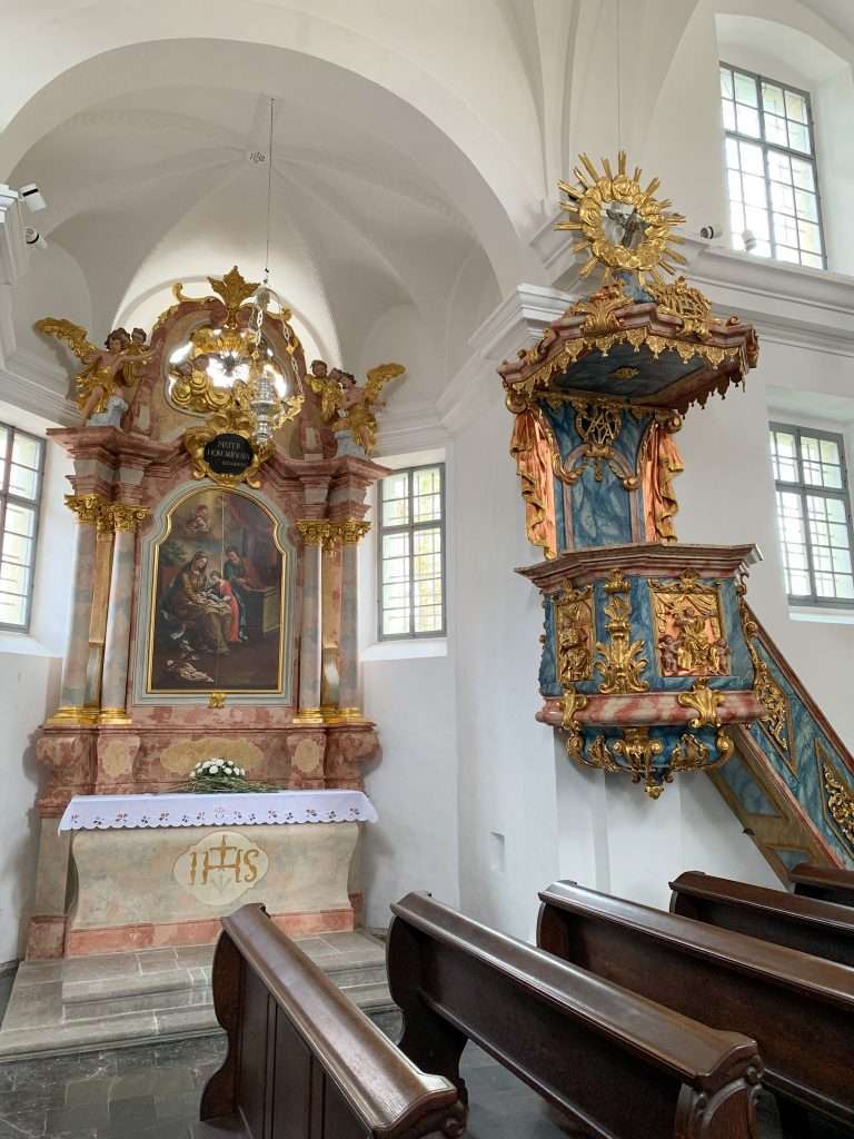 A further view of the ornate decoration inside the Church on Bled Island