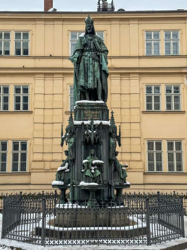 A statue of King Charles IV located next to the Charles Bridge in Prague.