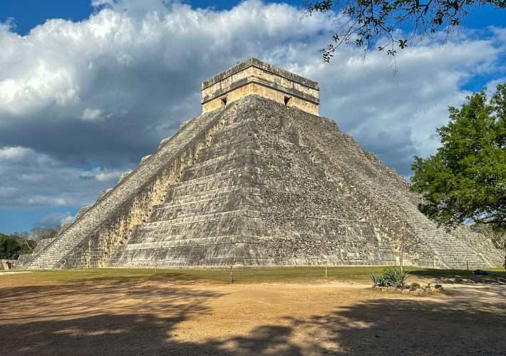 A view of the main pyramid at Chichen Itza in Mexico.