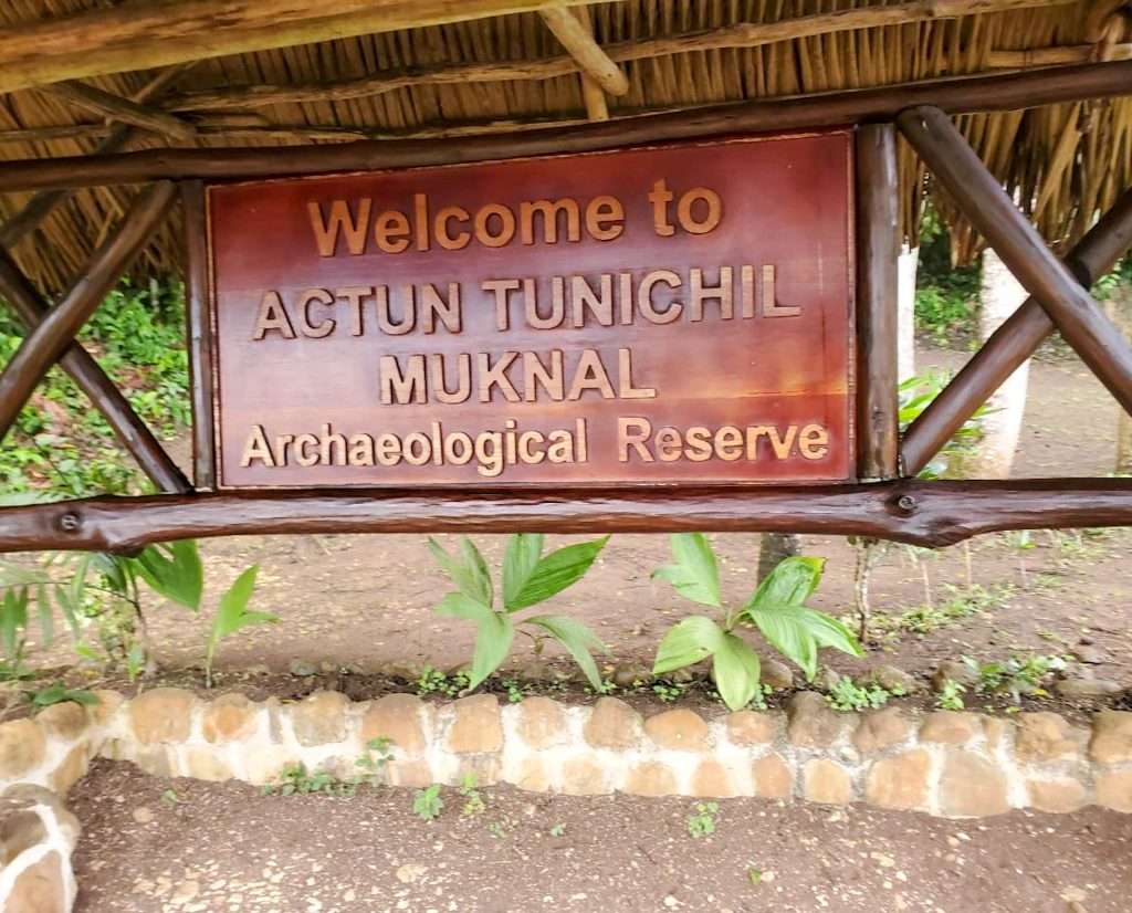 The welcome sign visitors see on entering the car park of the ATM Cave.  