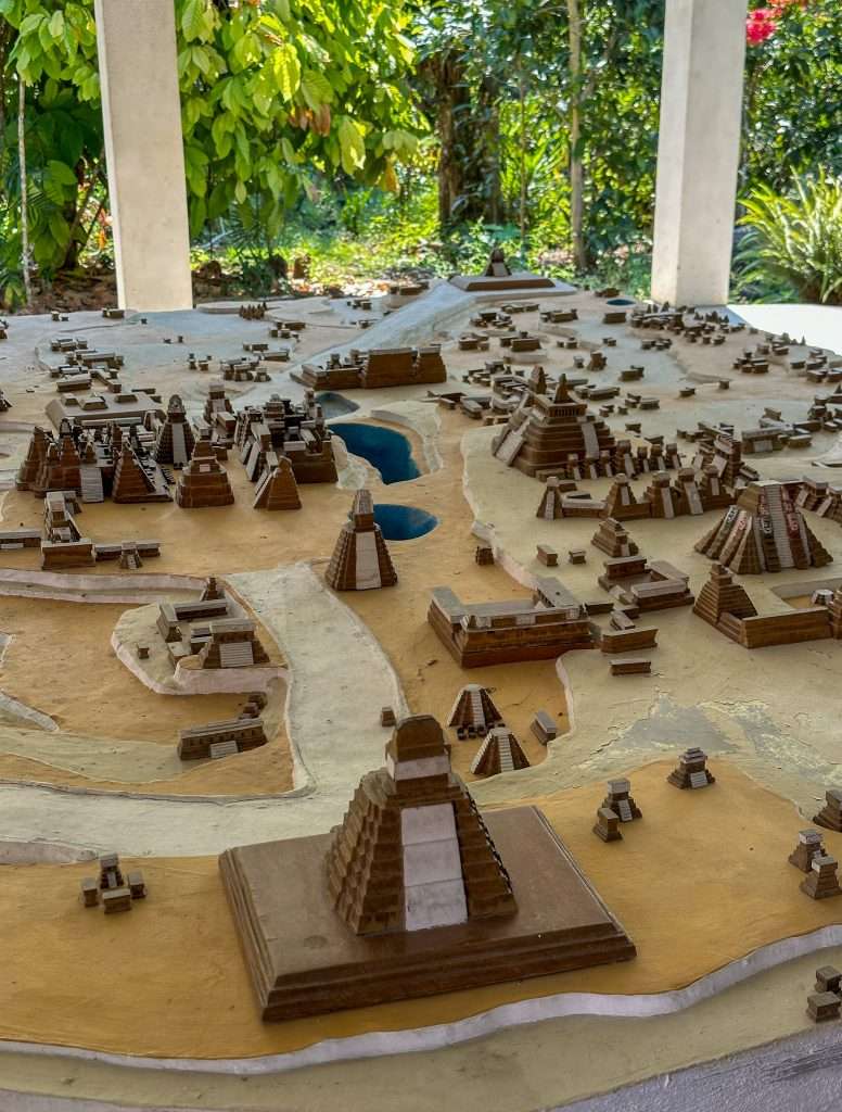 Image shows a model of the Mayan Ruins at Tikal. Visitors can see this before beginning their exploration of the site.